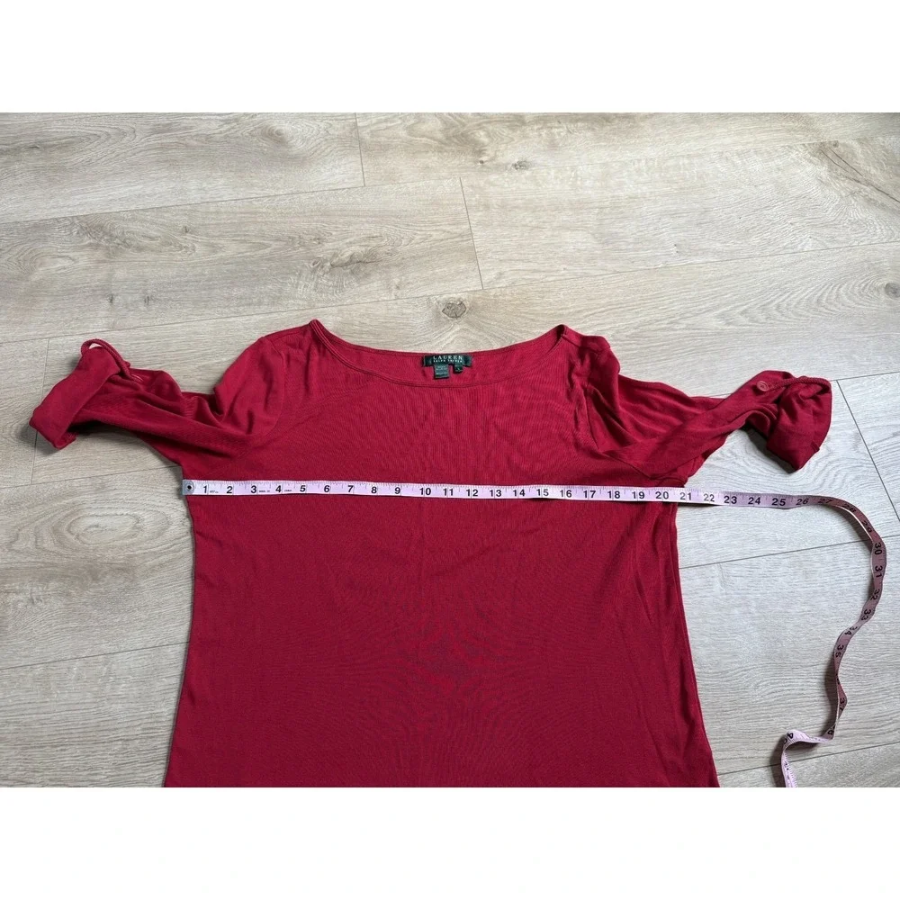 Womens Lauren Ralph Lauren red roll tab sleeve tshirt 100% cotton size L